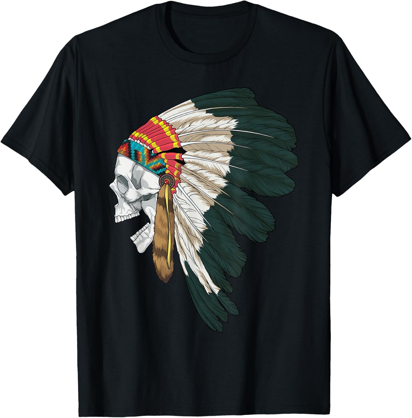 American Skull Native Indian Eagle Chief Tribal Headdress T-Shirt - T-Shirt | Black
