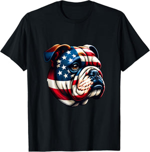 Patriotic English Bulldog Lover Owner Men American USA Flag T-Shirt - T-Shirt | Black