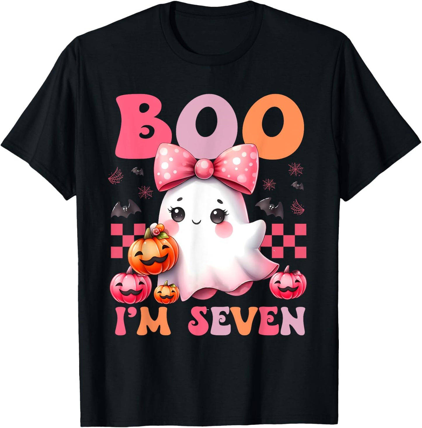 Boo I'm Seven Ghost Seventh 7th Birthday Halloween Girls T-Shirt - T-Shirt | Black