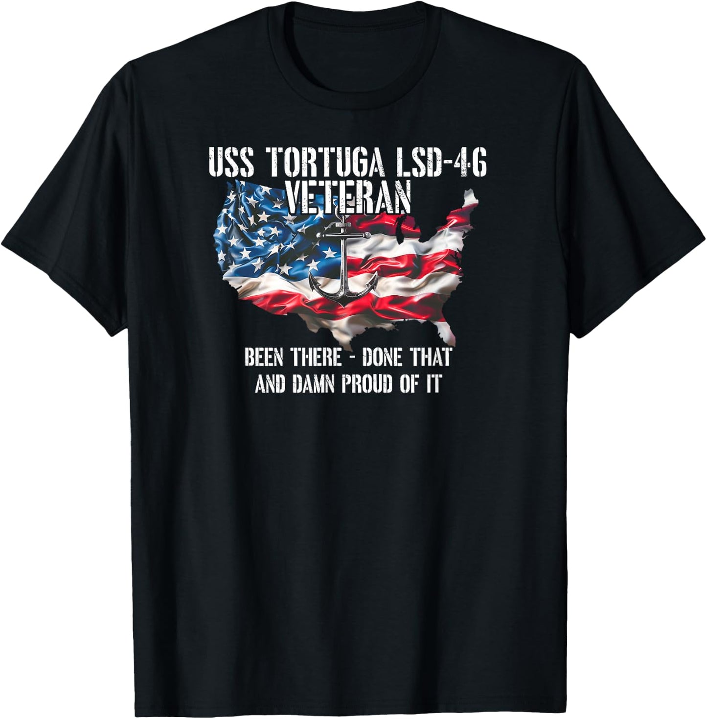 USS Tortuga LSD-46 Dock Landing Ship Veteran US Flag T-Shirt - T-Shirt | Black