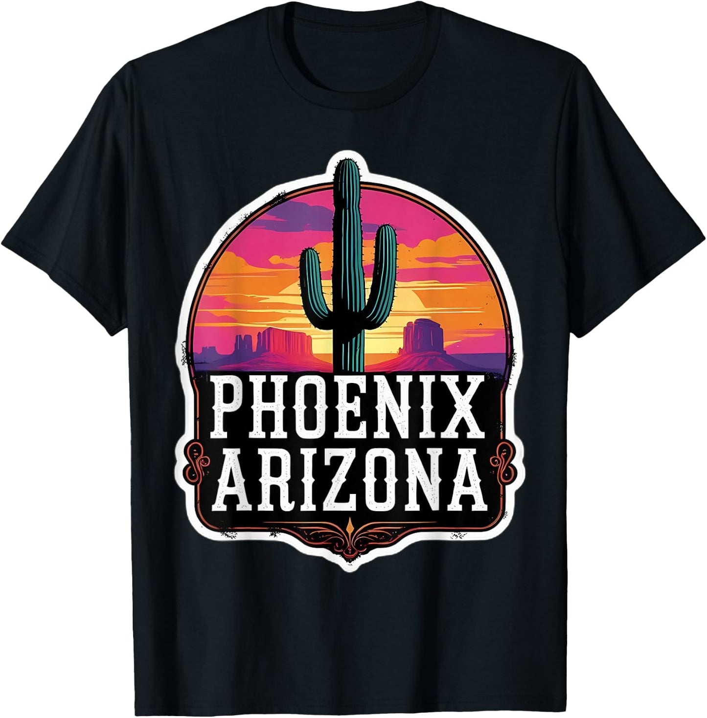 Vintage Phoenix Arizona Cactus Retro Sunset Valley Sun Cacti T-Shirt - T-Shirt | Black