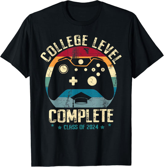 College Level Complete Class of 2024 Gamer Graduation Grad T-Shirt - T-Shirt | Black