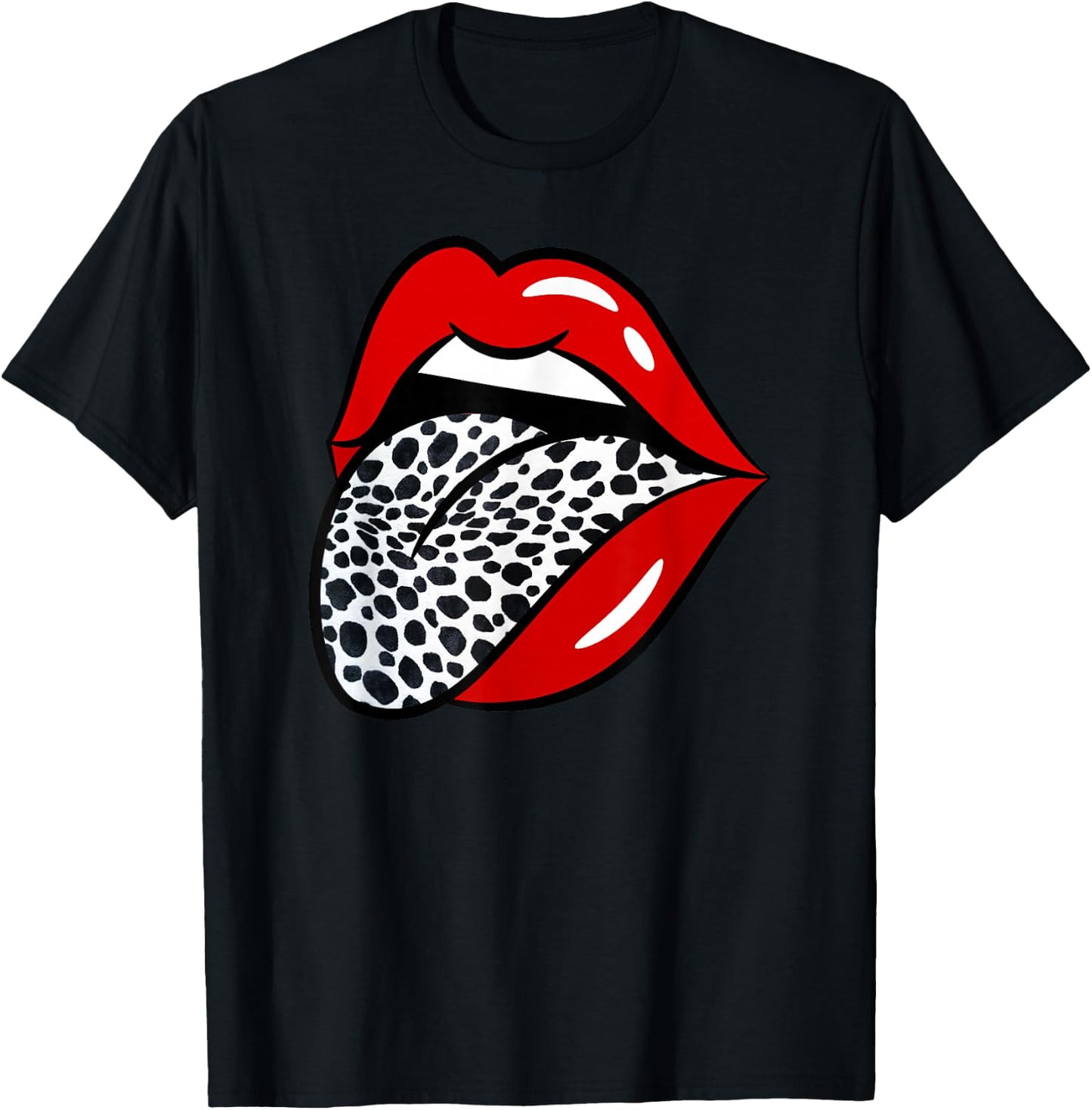 Red Lips Dalmatian Dog White Tongue Animal Pet Puppy T-Shirt - T-Shirt | Black