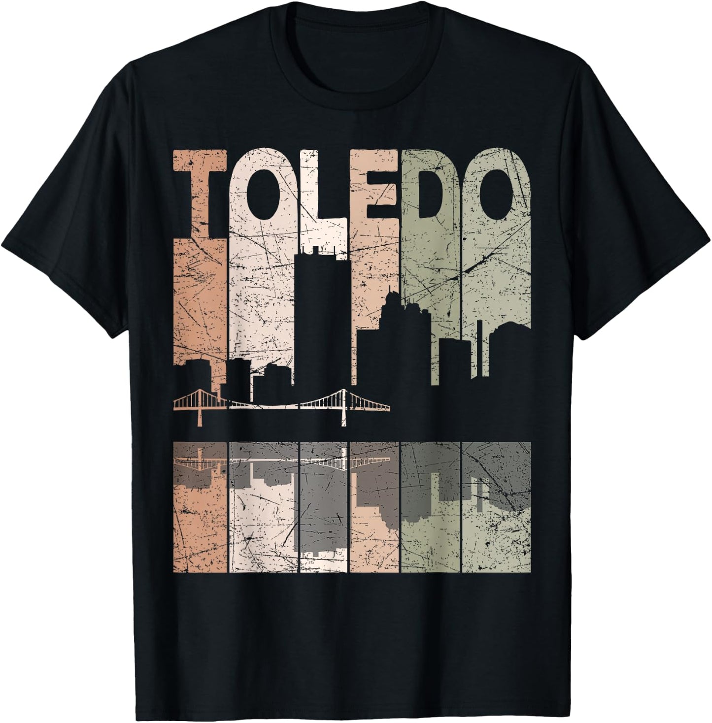 Toledo Vintage Toledo Ohio Retro Toledo Skyline , Small, Black T-Shirt - T-Shirt | Black