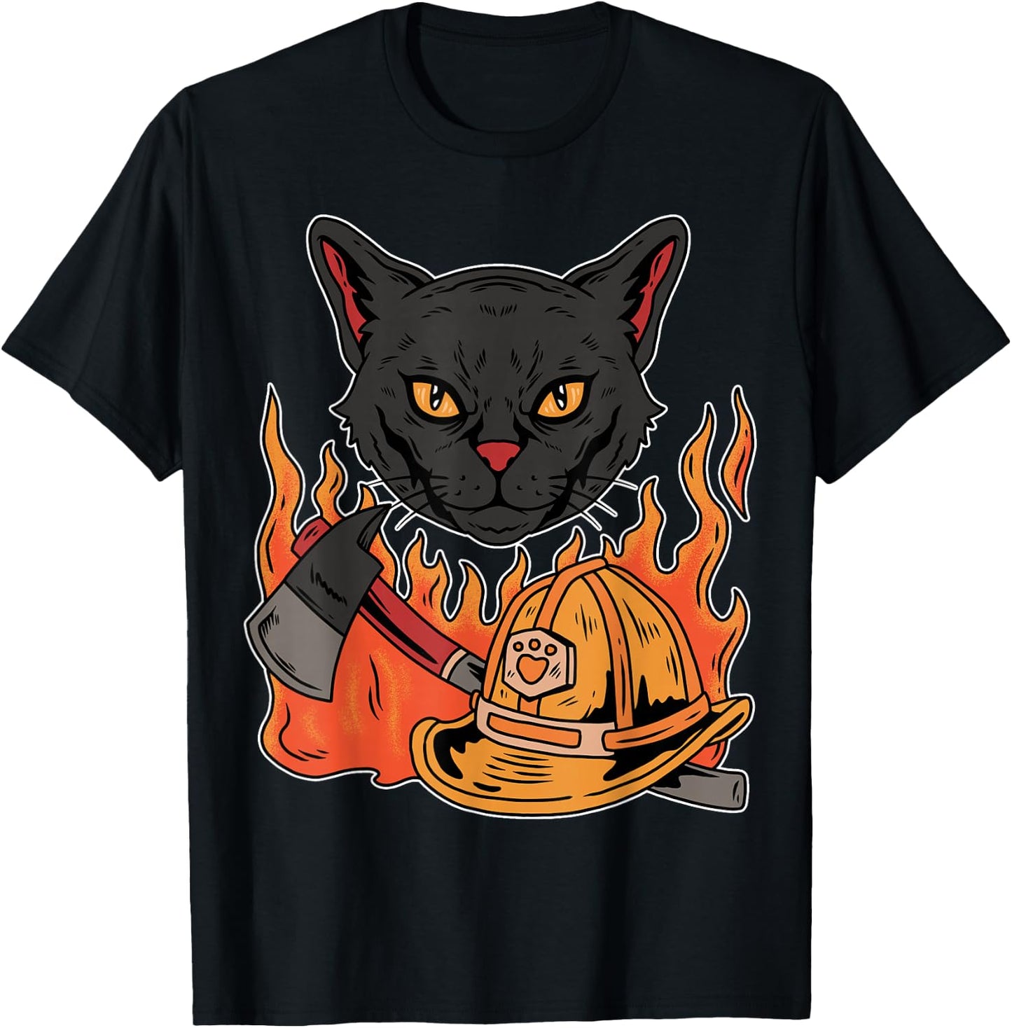 Funny Bombay Cat TUWQXF Cute Cat Lover Designs -Kids, Adults Cat Lovers All Ages Black Cat Funny Fireman T-Shirt - T-Shirt | Black