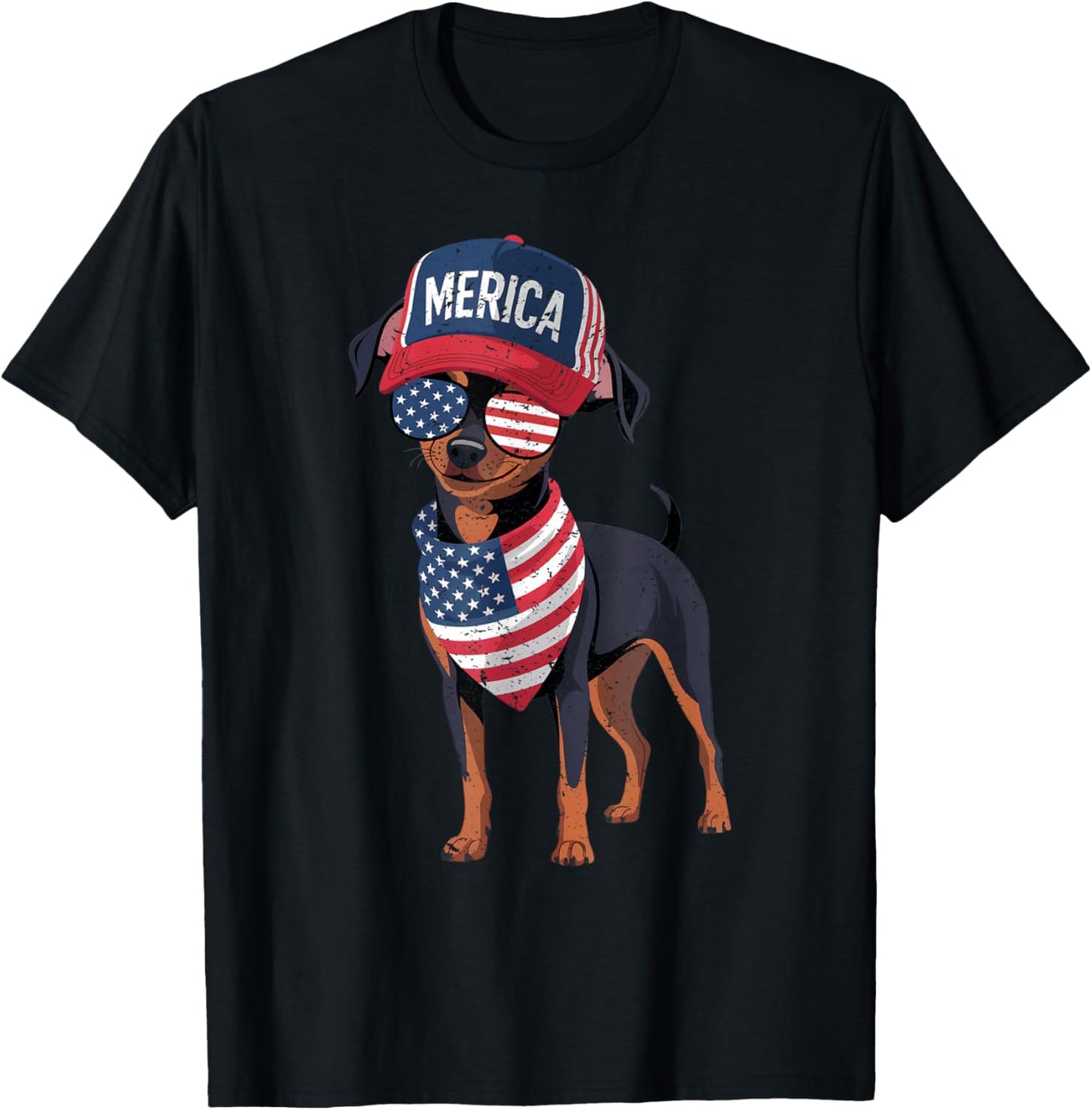 Min Pin 4th of July US American Flag Dog Patriotic T-Shirt - T-Shirt | Black