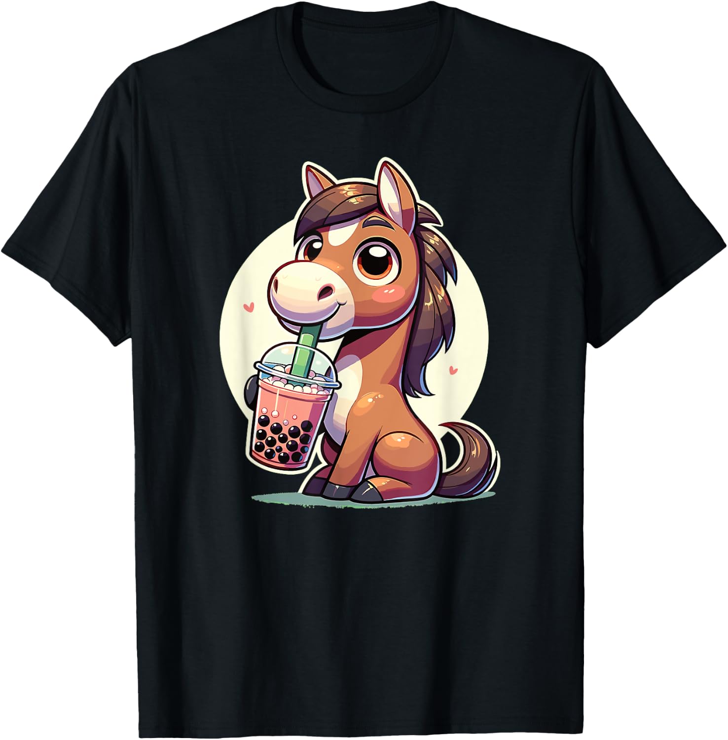 Kawaii Horses Bubble Tea Boba Horse T-Shirt - T-Shirt | Black