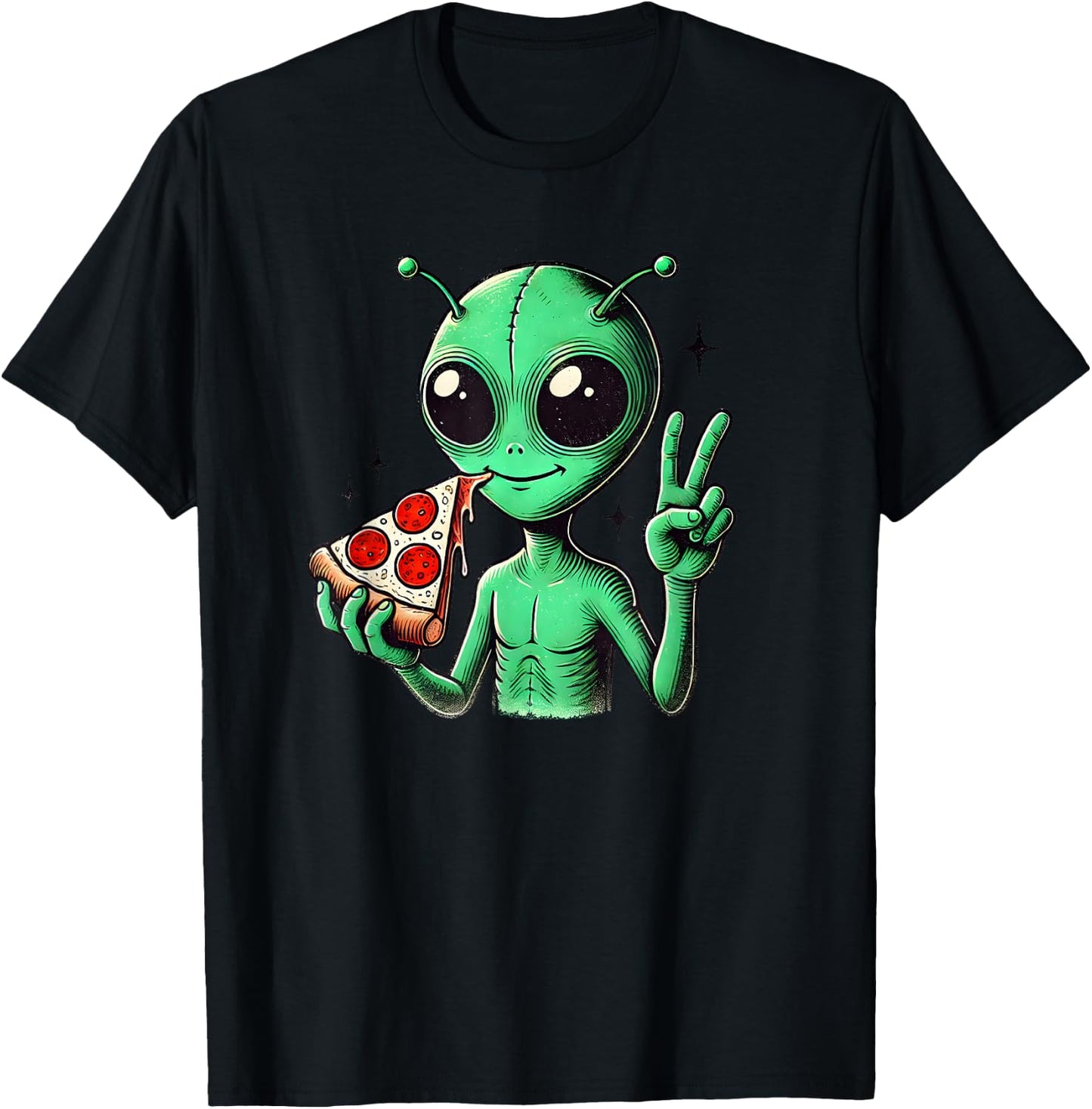 Funny Alien Head Eating Pizza UFO Extraterrestrial T-Shirt - T-Shirt | Black