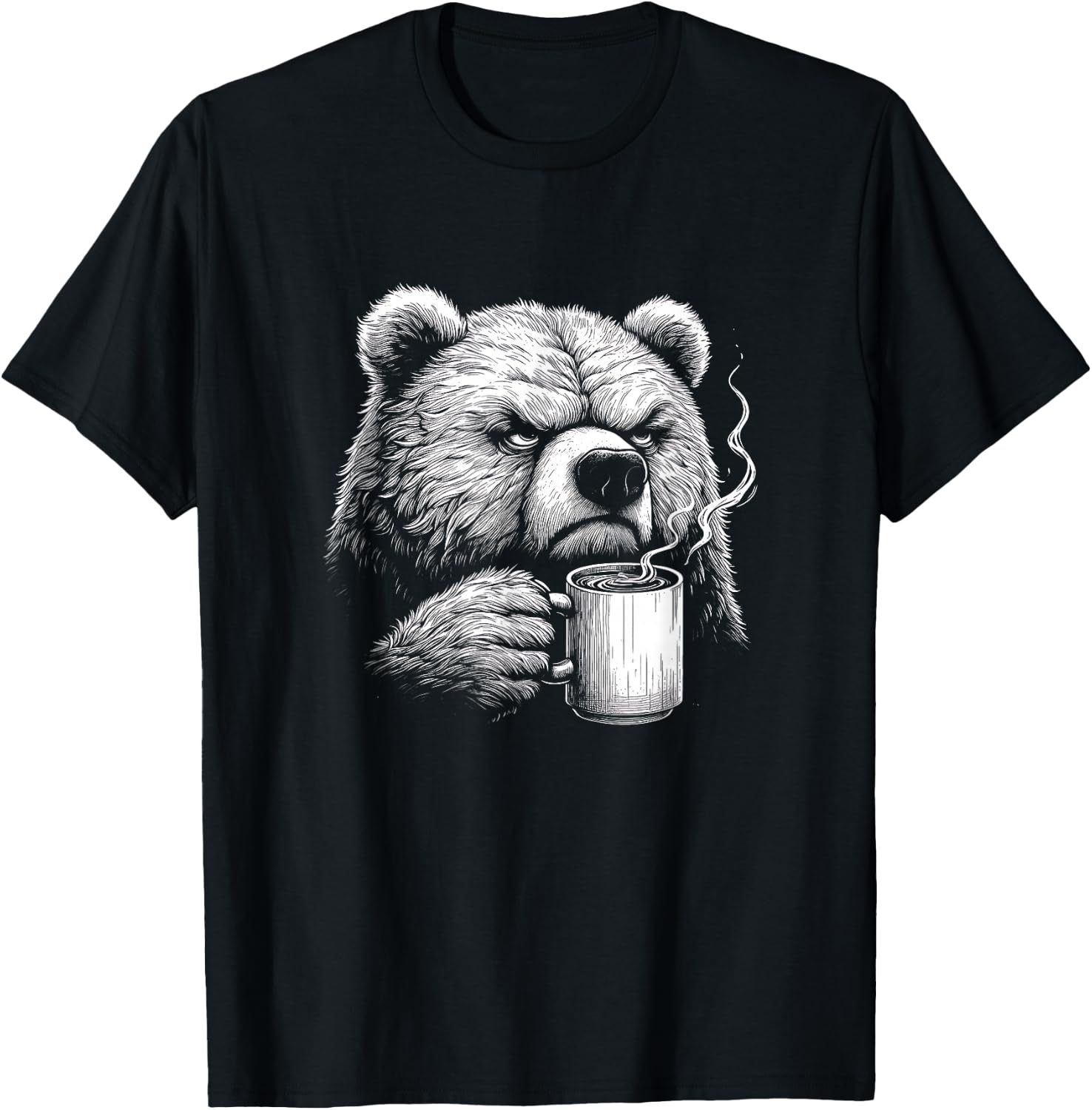 Funny Bear Drinking Coffee Graphic Art Design T-Shirt - T-Shirt | Black