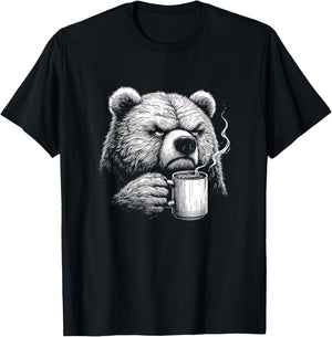 Funny Bear Drinking Coffee Graphic Art Design T-Shirt - T-Shirt | Black