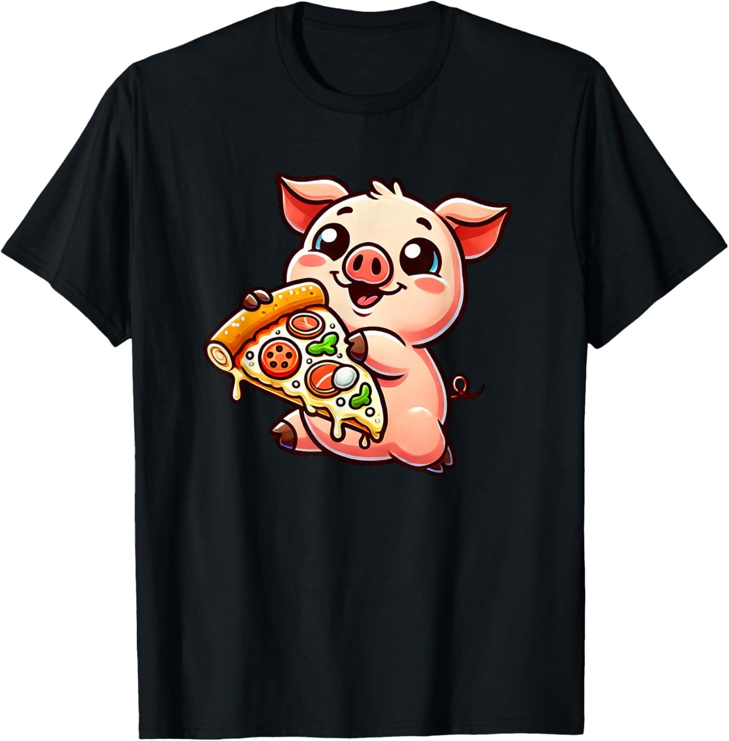 Cute Cartoon Pig Pizza Lover Funny T-Shirt - T-Shirt | Black