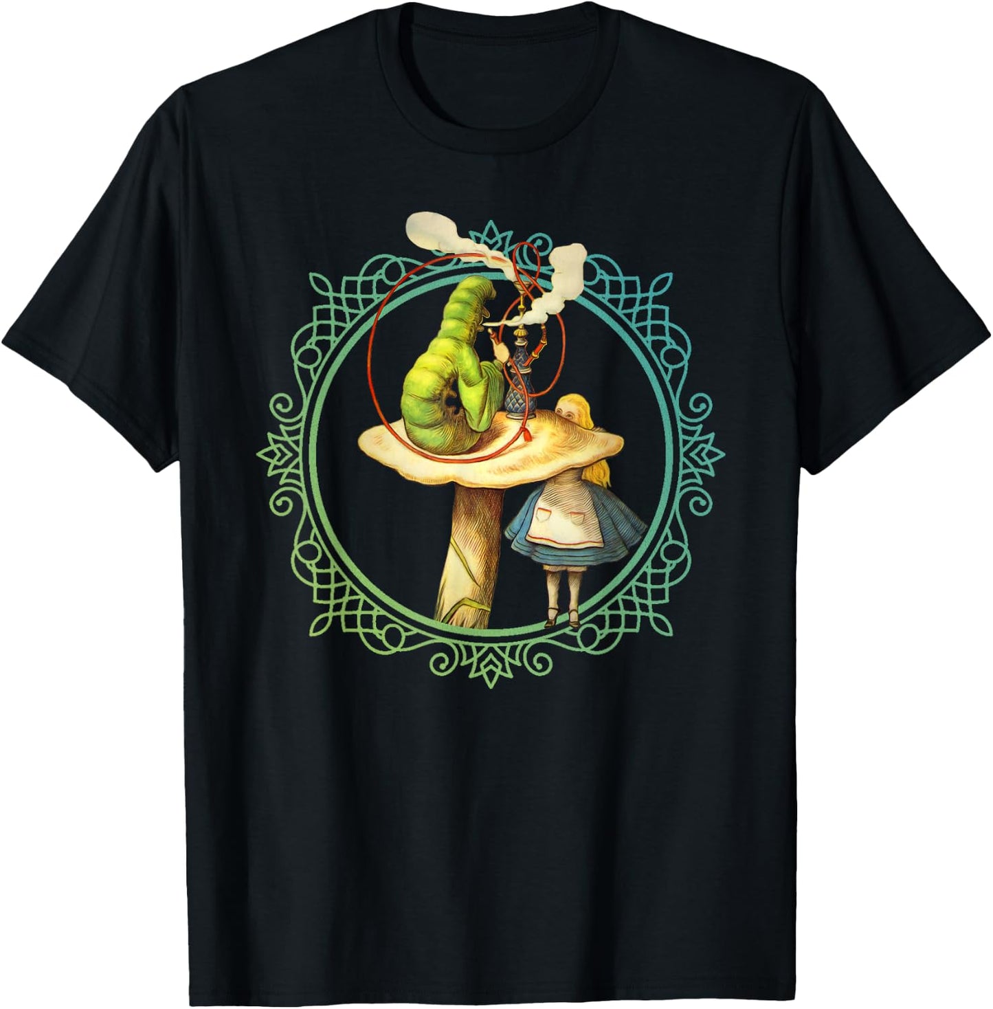 Alice and the Smoking Caterpillar - T Shirt Design T-Shirt - T-Shirt | Black