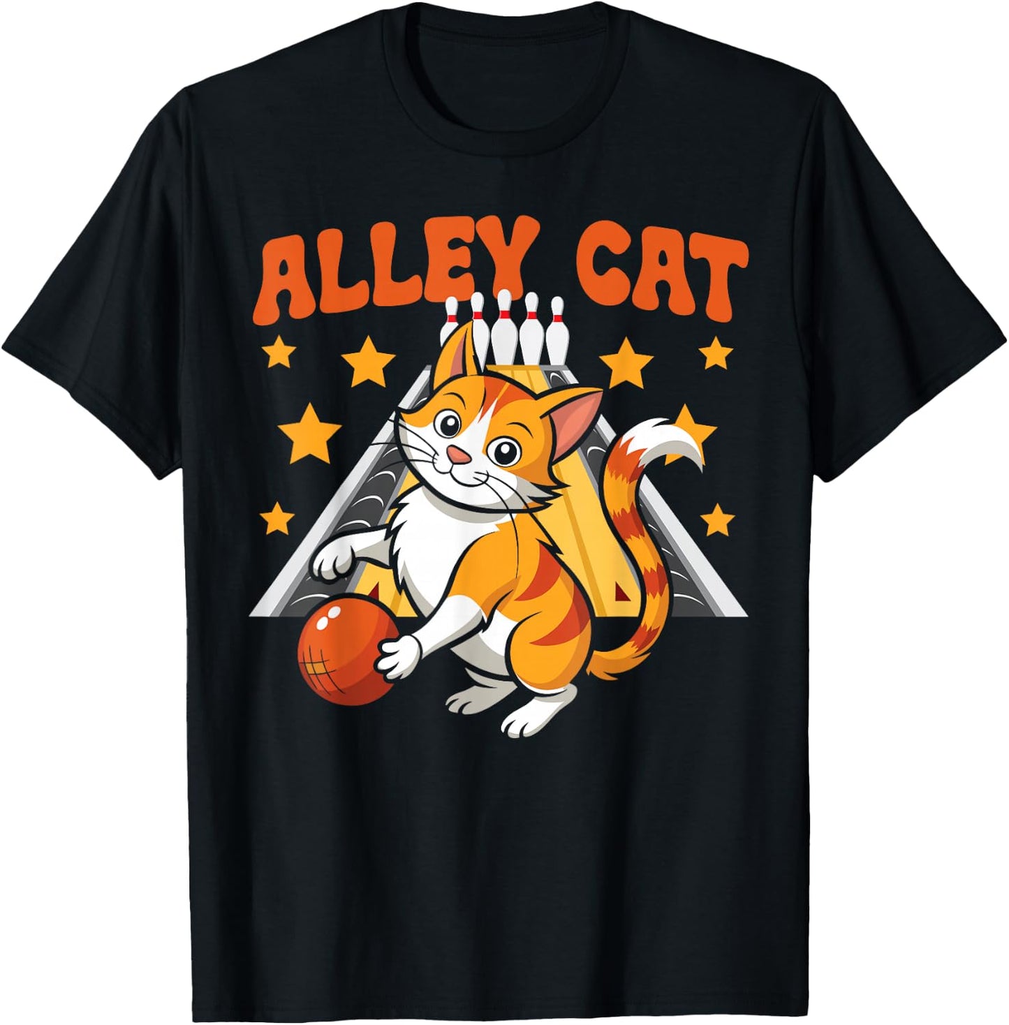 Funny Bowling Cat Pun Alley Cat T-Shirt - T-Shirt | Black
