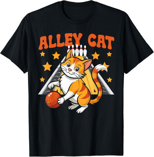 Funny Bowling Cat Pun Alley Cat T-Shirt - T-Shirt | Black