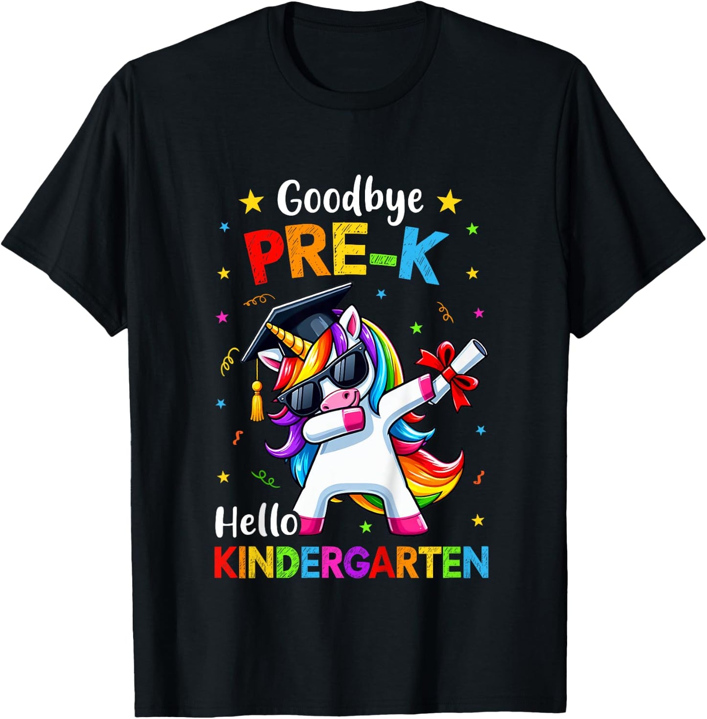 Kids Goodbye Pre-K Hello Kindergarten Graduation Unicorn Girl T-Shirt - T-Shirt | Black