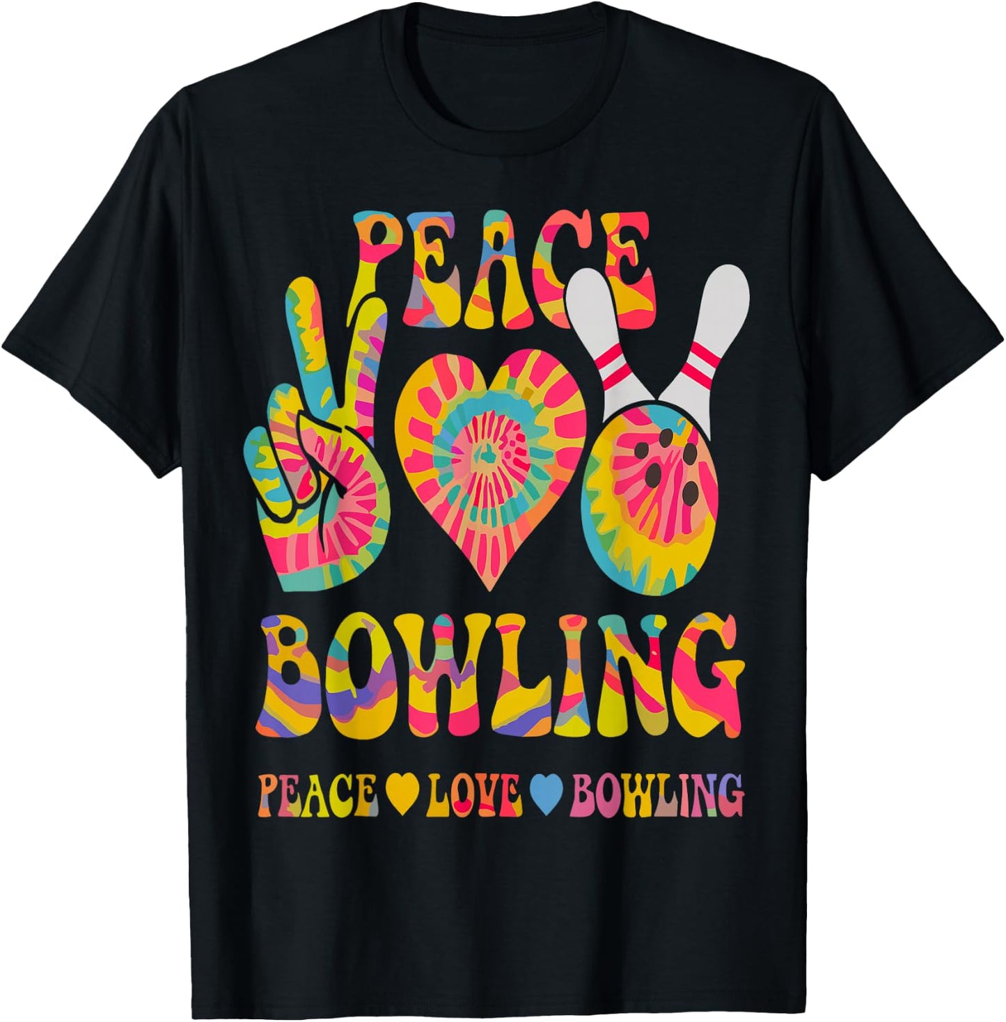 Peace Love Bowling Shirt Tie Dye Bowler Men Women Kids T-Shirt - T-Shirt | Black