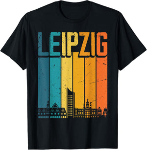 Leipzig Skyline Retro Vintage Souvenir Leipzig T-Shirt - T-Shirt | Black