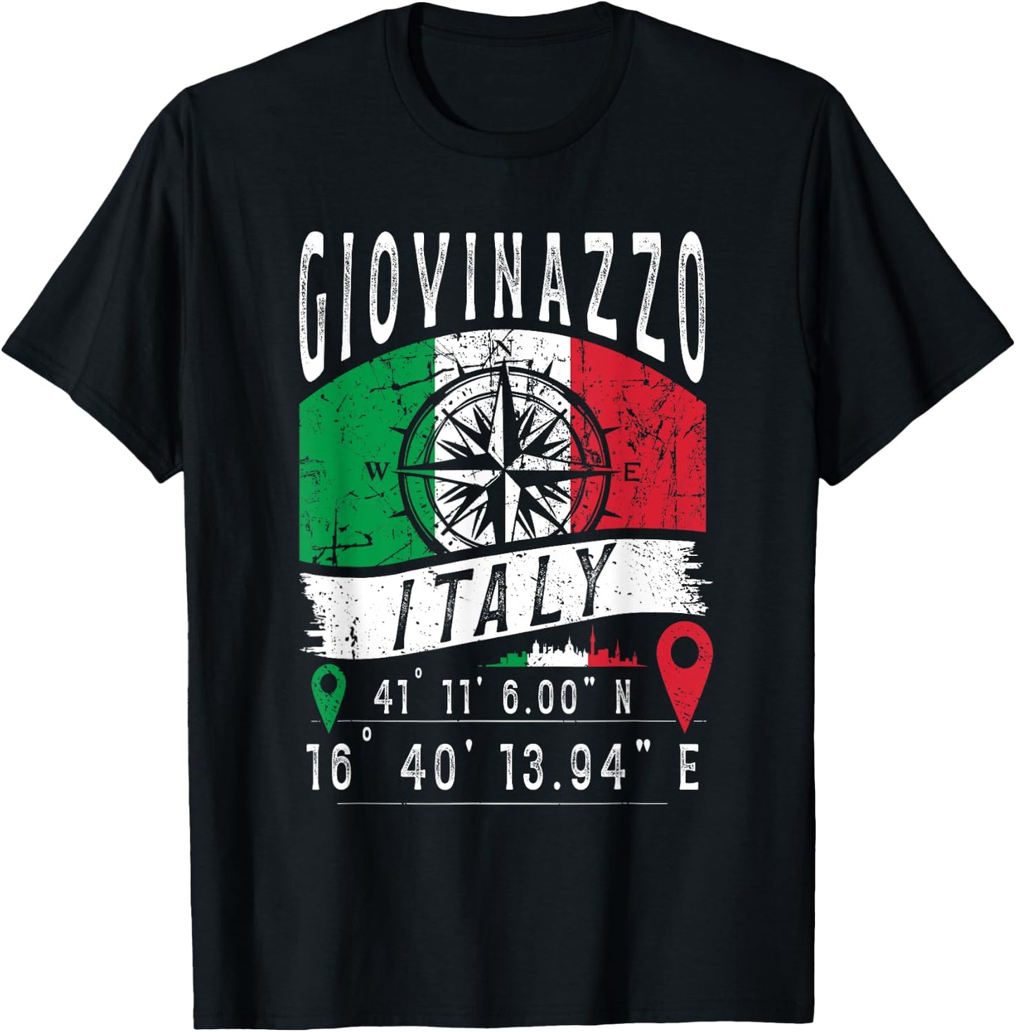 Giovinazzo Italy Flag Italia GPS Coordinates Of Giovinazzo T-Shirt - T-Shirt | Black