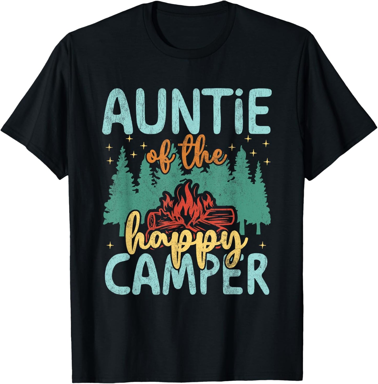 Auntie of Happy Camper 1st Birthday Party Retro Auntie T-Shirt - T-Shirt | Black