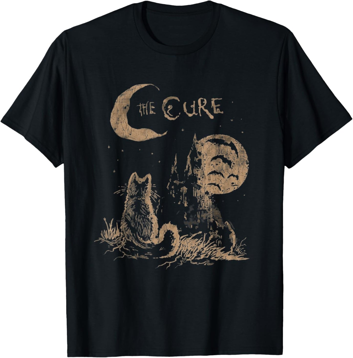 Midnight Cure Gothic Black Cat Retro Graphic T-Shirt - T-Shirt | Black