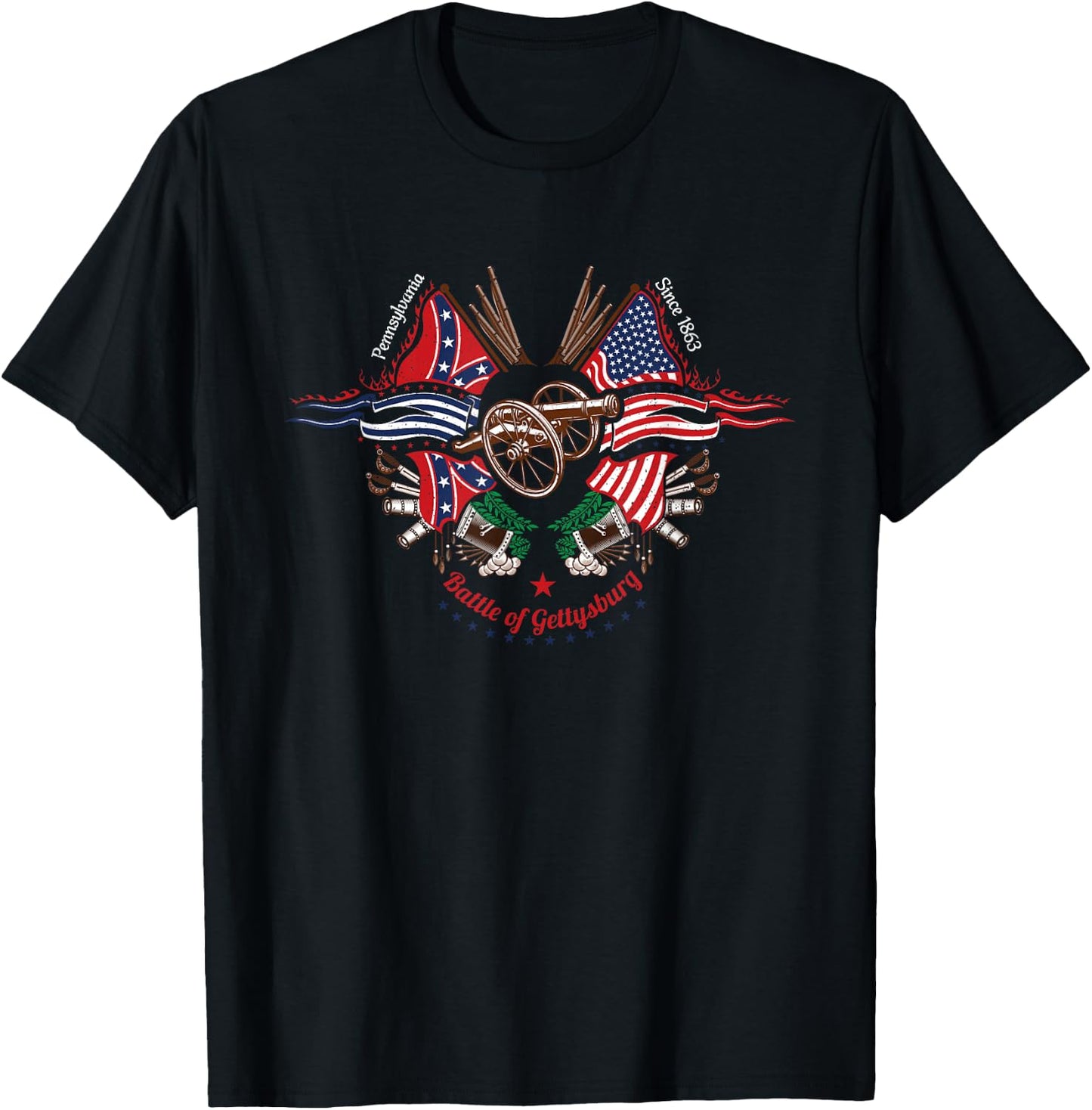 Vintage American Civil War Gettysburg Pennsylvania Souvenir T-Shirt - T-Shirt | Black