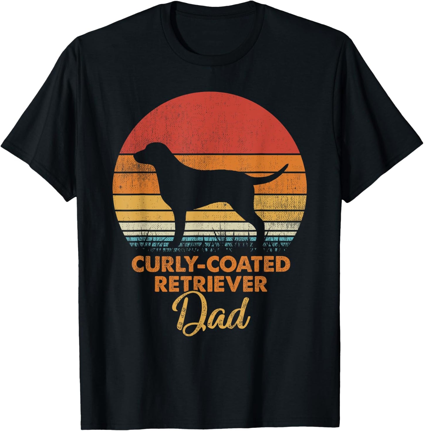 Retro Vintage Sunset Curly Coated Retriever Dad T-Shirt - T-Shirt | Black