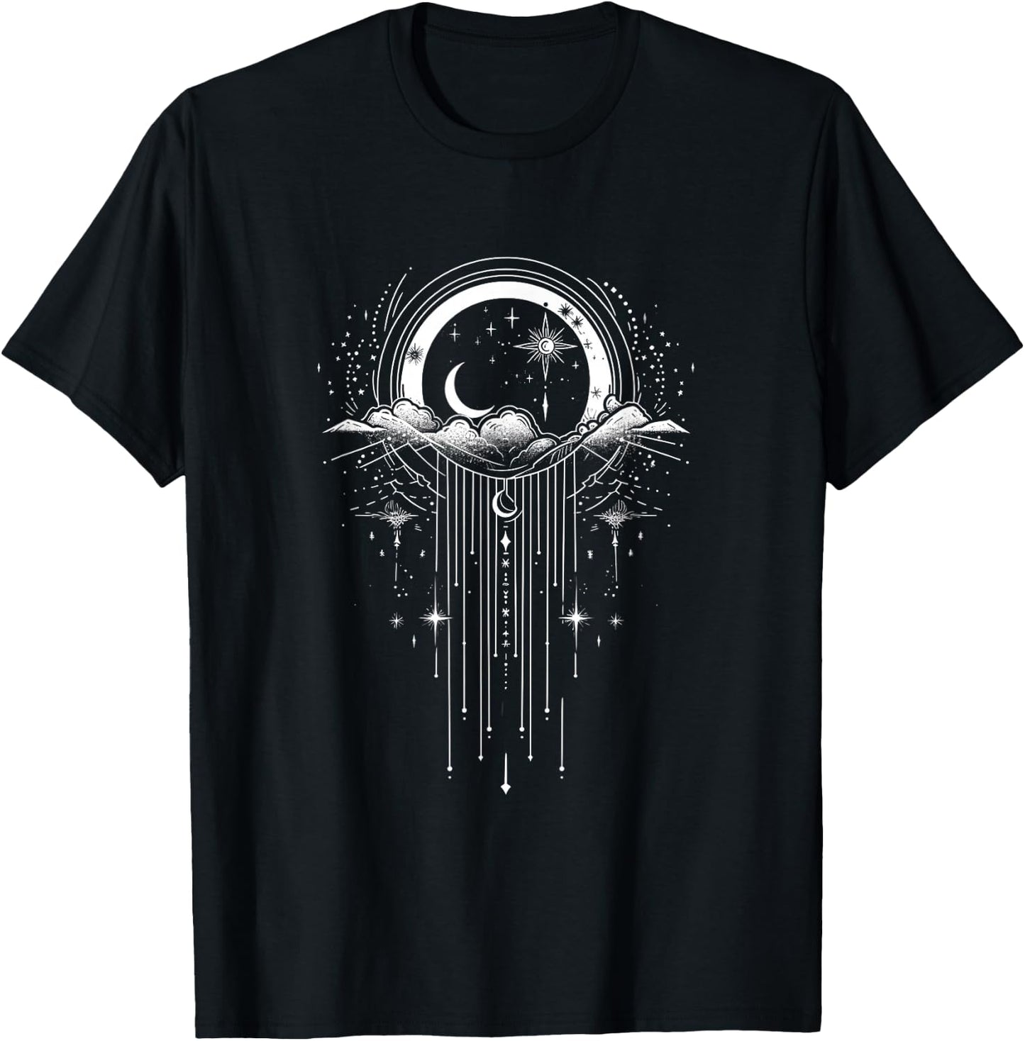 Celestial Harmony Sun and Moon Abstract Design T-Shirt - T-Shirt | Black