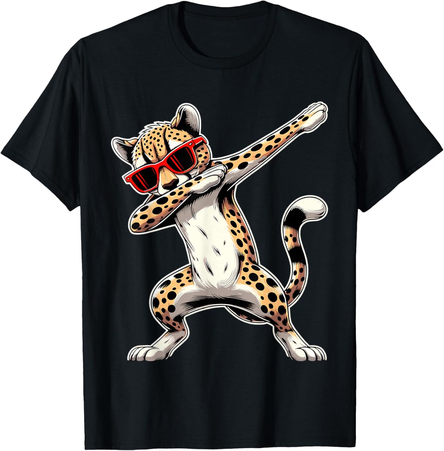 Dabbing Cheetah Sunglasses Animal Cheetah T-Shirt - T-Shirt | Black