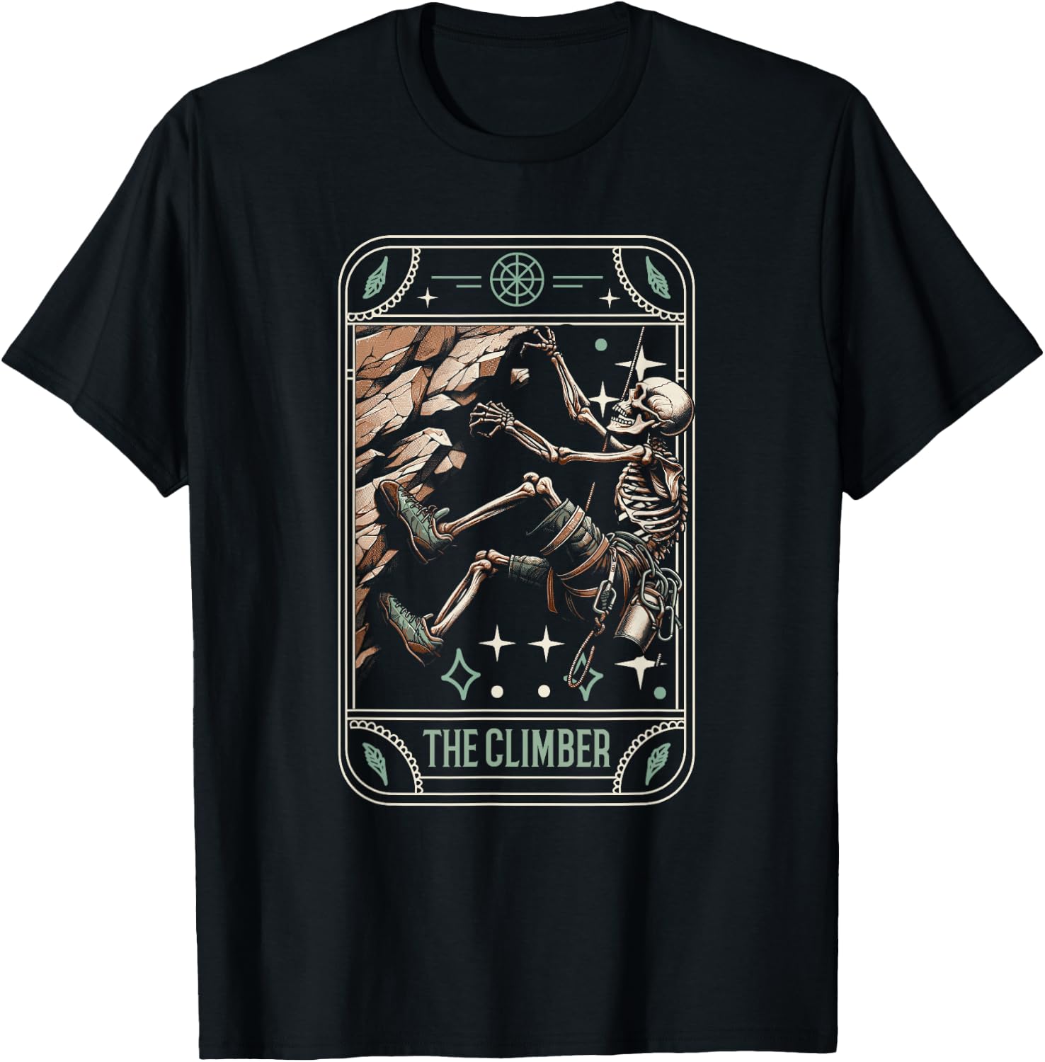 Climber Bouldering - Climb Rock Climbing Skeleton Tarot Card T-Shirt - T-Shirt | Black