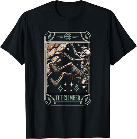 Climber Bouldering - Climb Rock Climbing Skeleton Tarot Card T-Shirt - T-Shirt | Black
