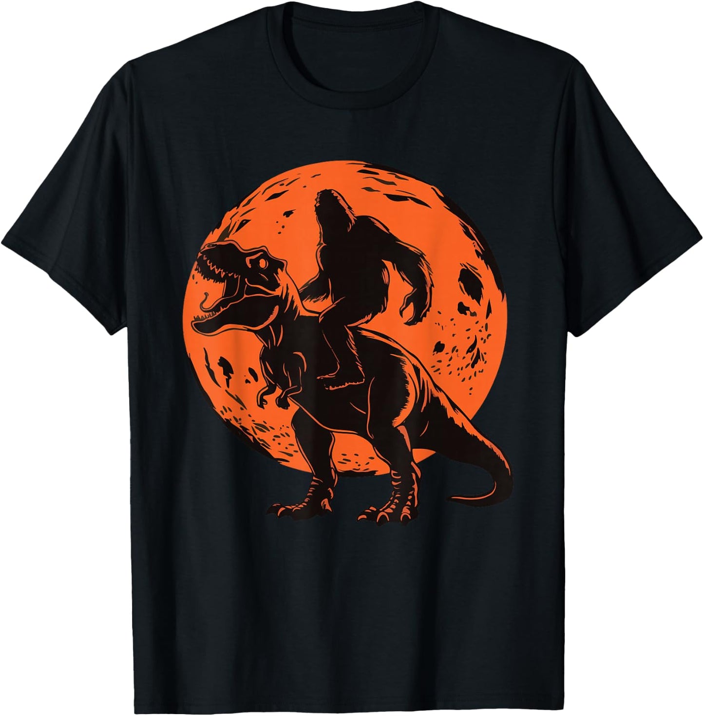 Bigfoot Riding T Rex T-Shirt - T-Shirt | Black