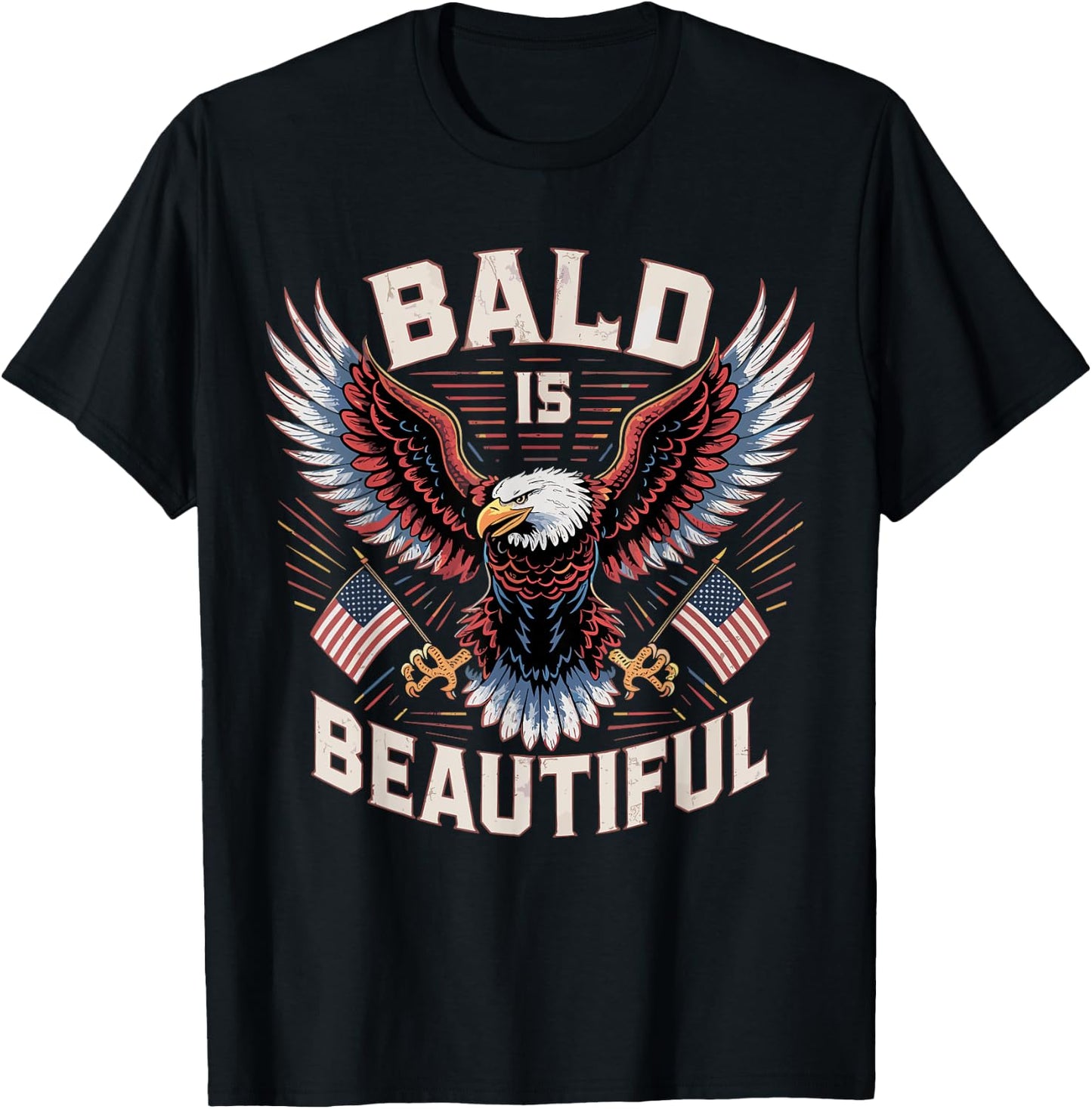 Bald is Beautiful American Bald Eagle USA Flag Kids Men T-Shirt - T-Shirt | Black