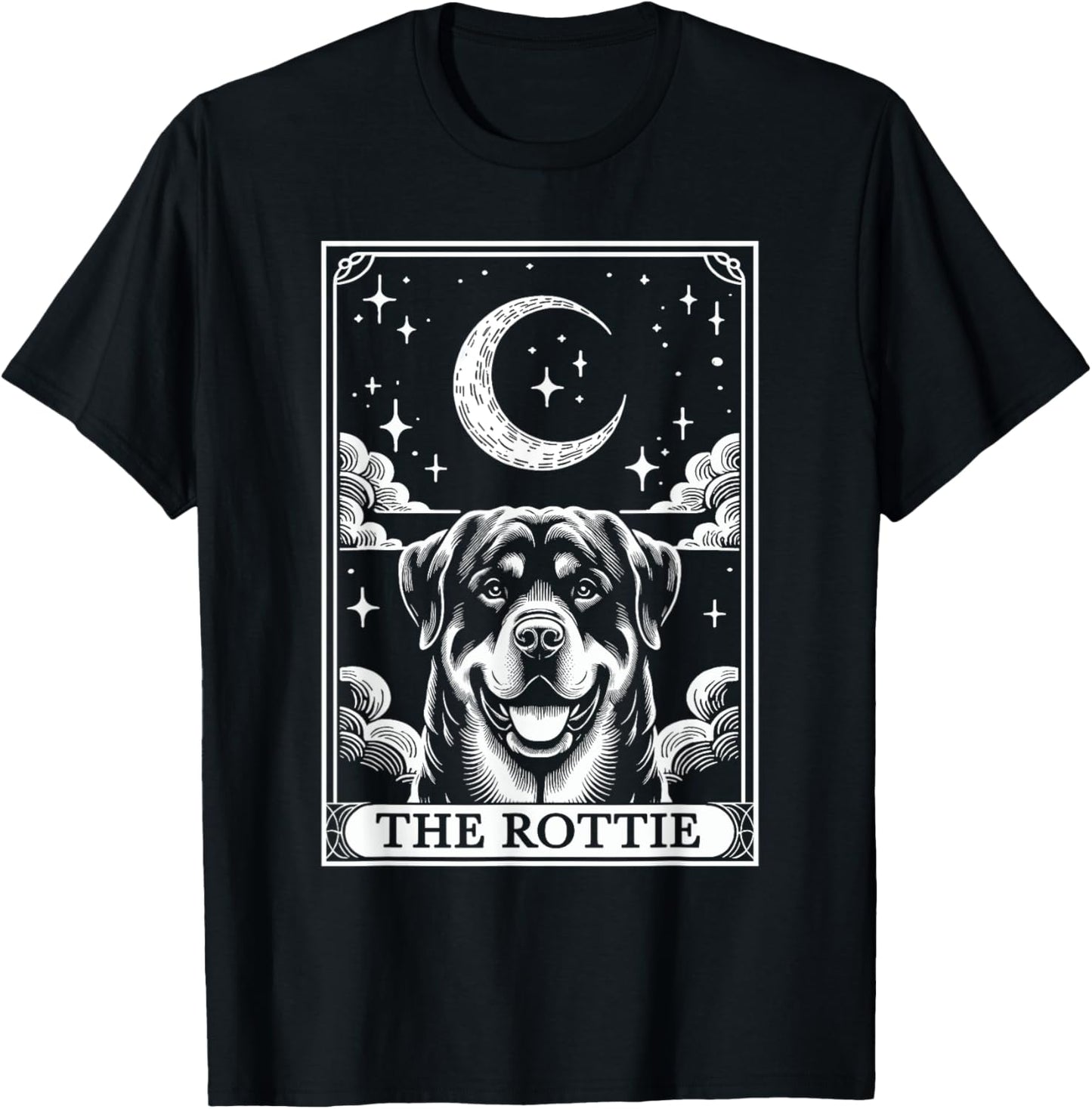 Tarot Card Vintage Crescent Moon Rottweiler Rottie Dog Mom Women Kids T-Shirt - T-Shirt | Black