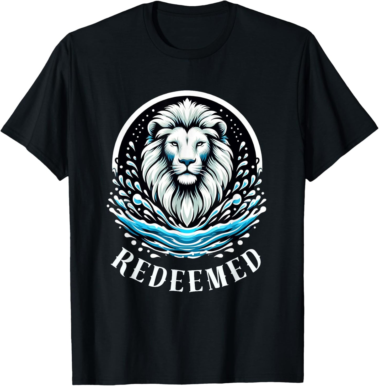 REDEEMED, LION Christian Men's Baptism T-Shirt - T-Shirt | Black