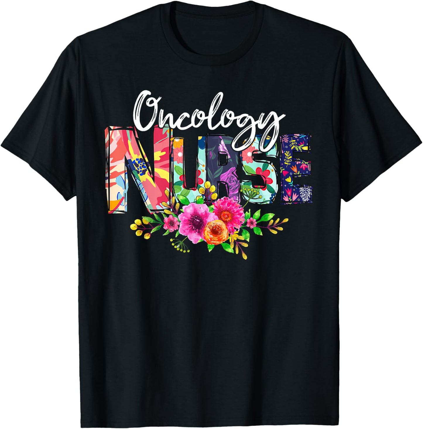 Oncology Nurse Tropical Flowers Summer Hawaii Beach T-Shirt - T-Shirt | Black
