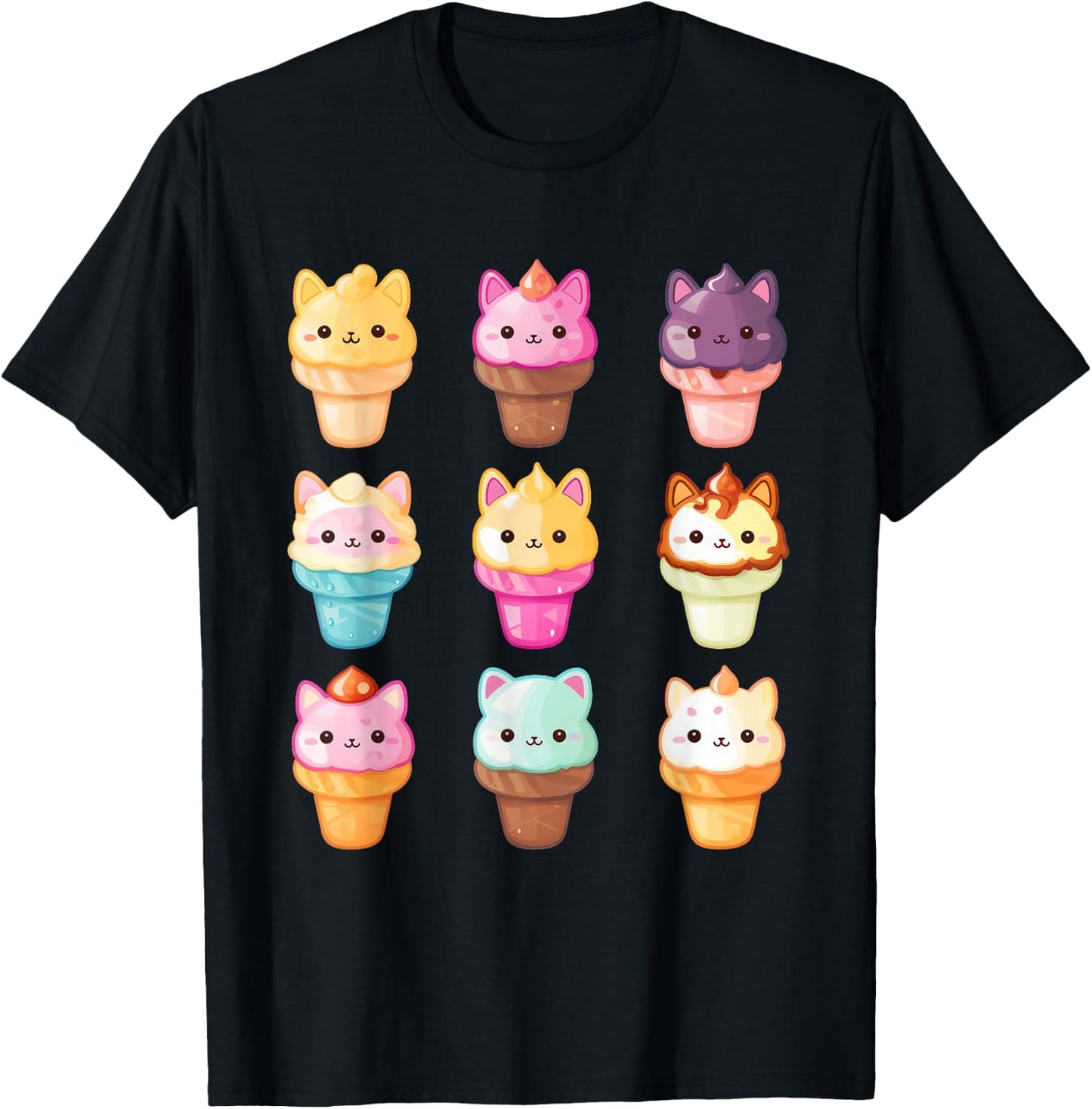 Kawaii Cat Ice Cream Sweets Food Lover Men Women Girls Kids T-Shirt - T-Shirt | Black