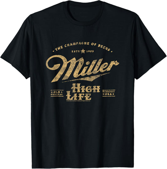 Miller High Life The Champagne Of Beers Est. 1903 Distressed T-Shirt - T-Shirt | Black