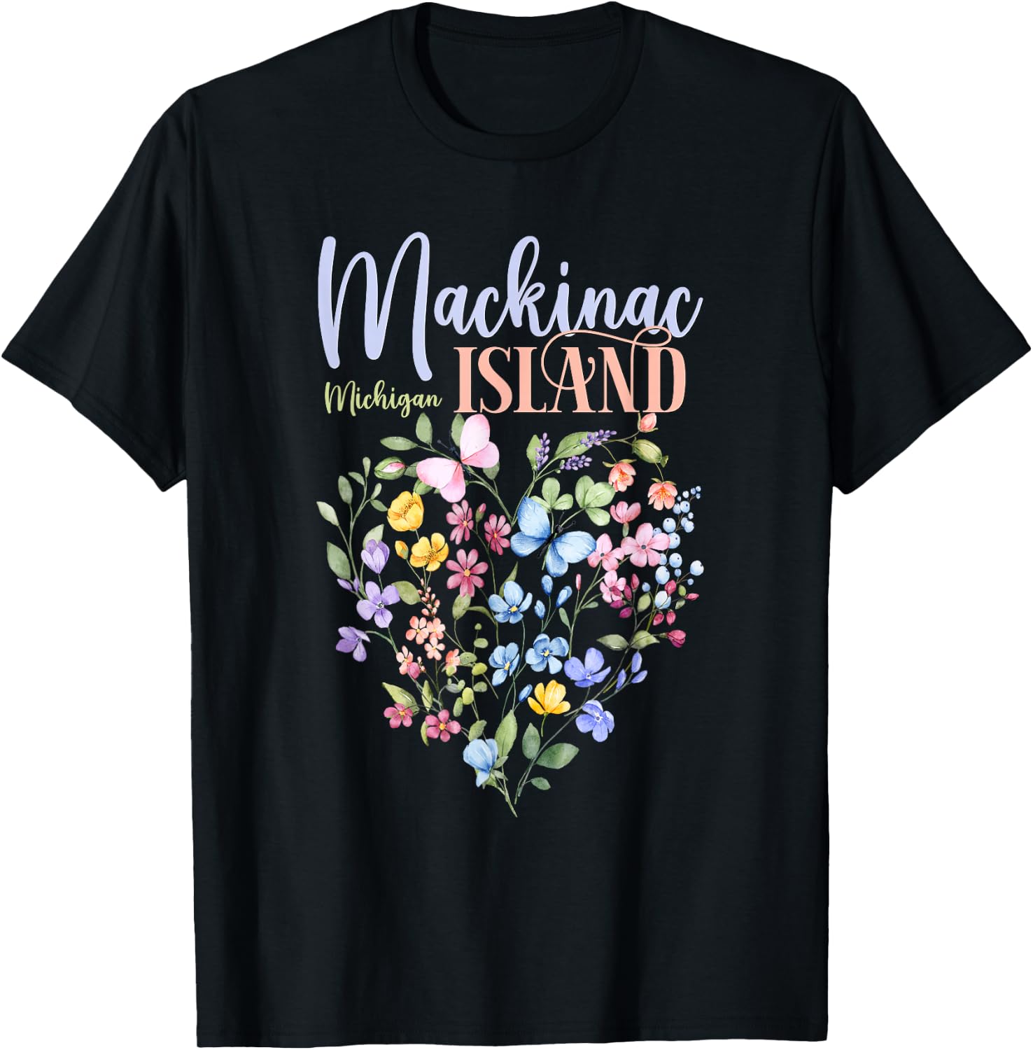 Mackinac Island Michigan Wildflowers Heart I Love Michigan T-Shirt - T-Shirt | Black