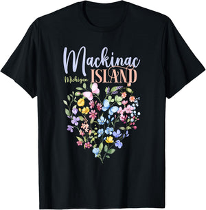 Mackinac Island Michigan Wildflowers Heart I Love Michigan T-Shirt - T-Shirt | Black