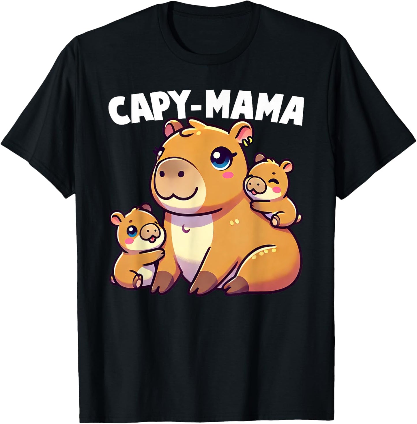 Funny Capybara Capy-Mama Babies Cute Boys Girls Kids T-Shirt - T-Shirt | Black