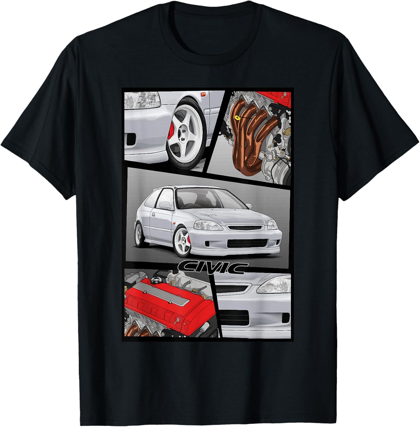 Civic EK B16 Engine Type R Japanese Car T-Shirt - T-Shirt | Black