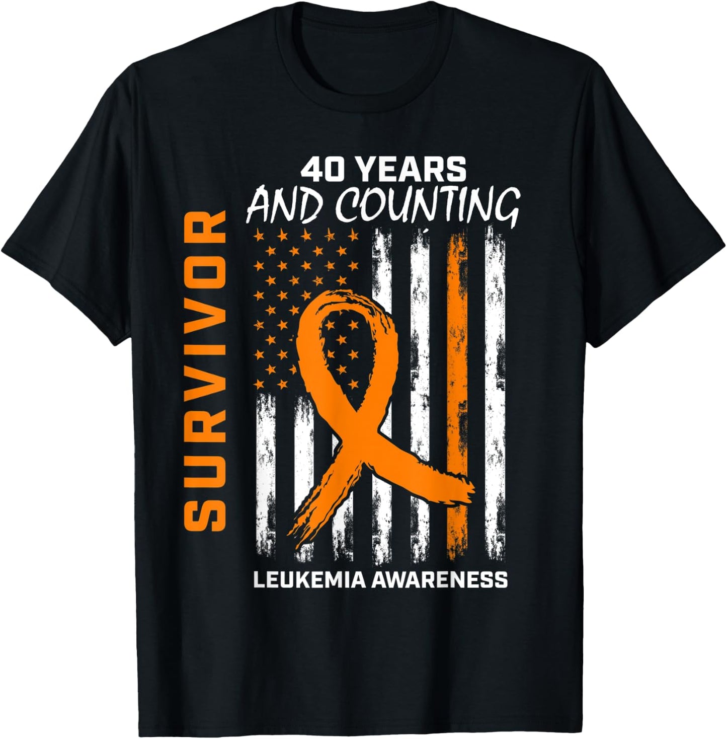 40 Years Cancer Free Leukemia Survivor Gifts American Flag Men T-Shirt - T-Shirt | Black