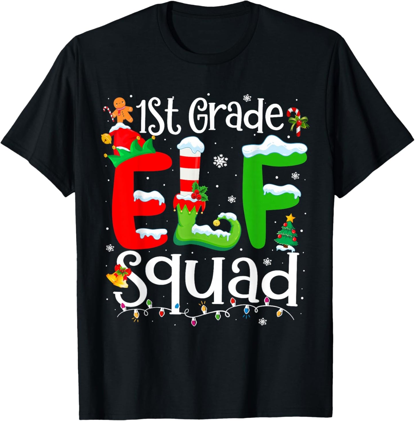 1st Grade Elf Squad Funny Teacher Christmas Students T-Shirt - T-Shirt | Black