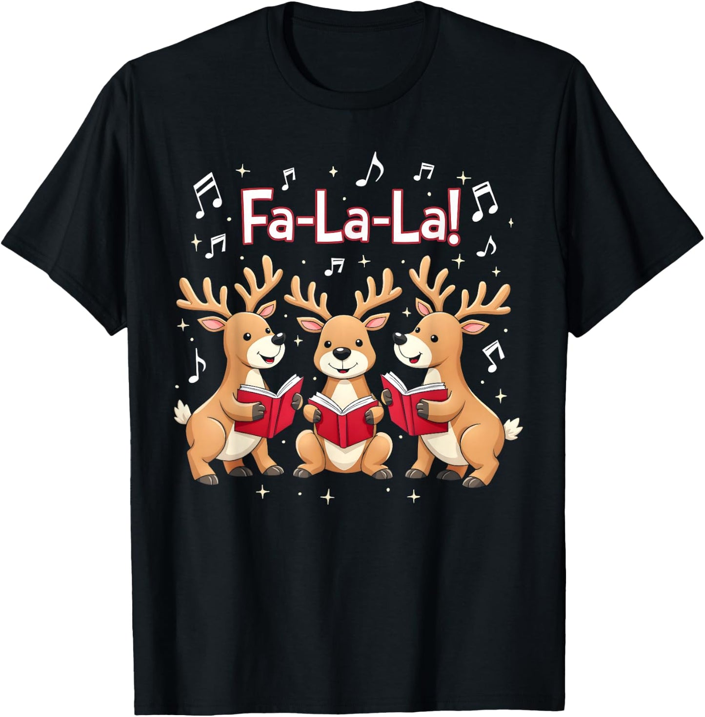 Fa-La-La Reindeer Christmas Caroling Festive Holiday T-Shirt - T-Shirt | Black