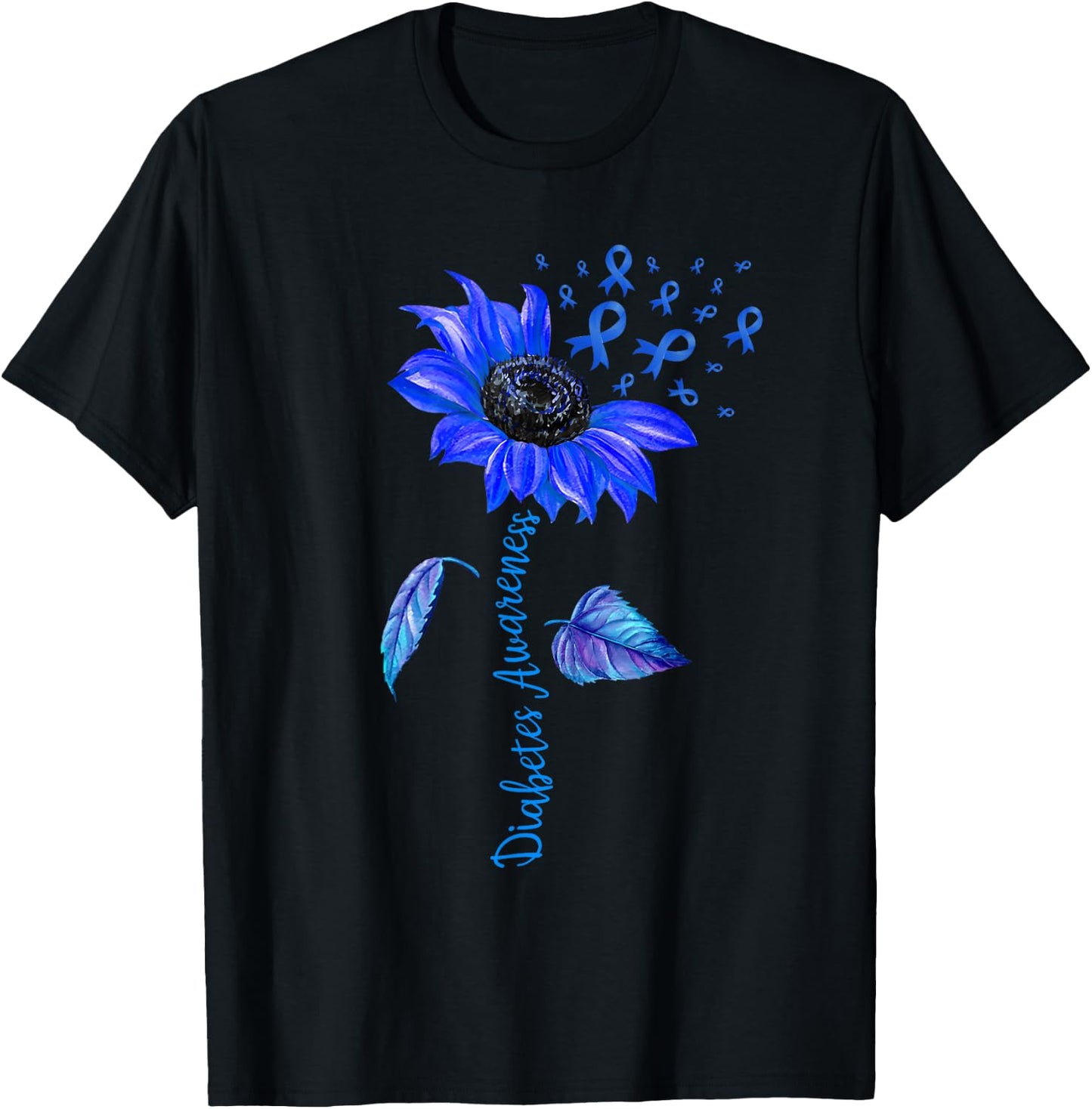Sunflower Diabetes Awareness Support Blue Ribbon T1D Type 1 T-Shirt - T-Shirt | Black