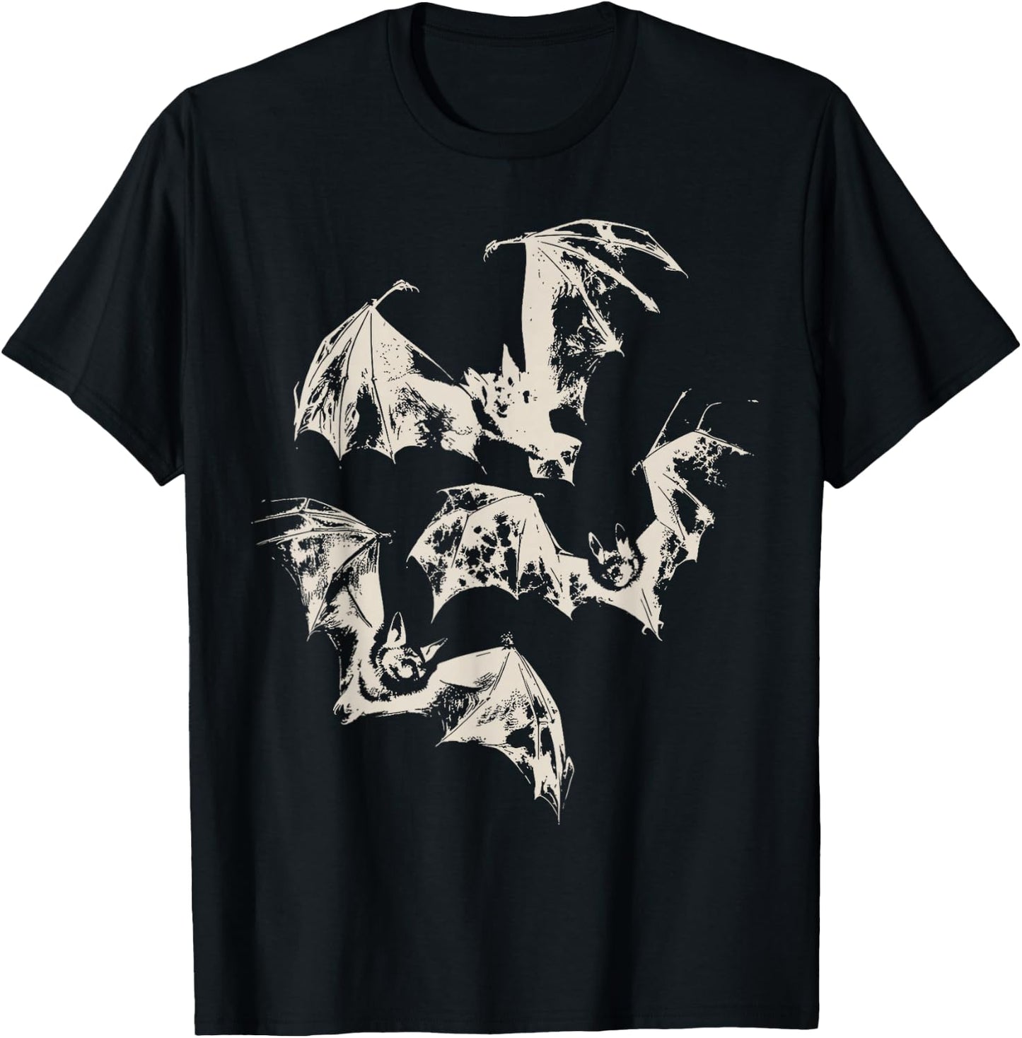 Three Bats Vintage Graphic | Washed Retro Gothic Men Women T-Shirt - T-Shirt | Black