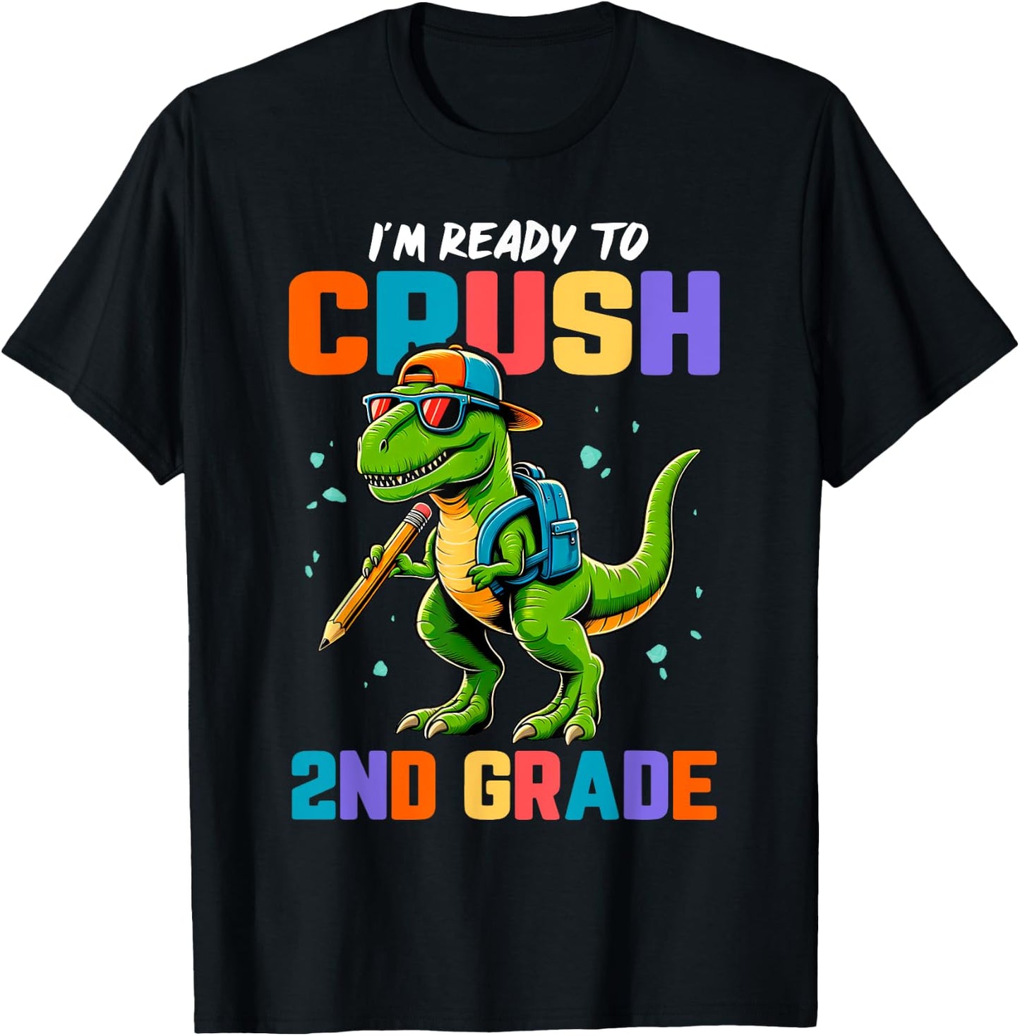 First Day of 2nd Grade Boys Kids Dinosaur Back To School T-Shirt - T-Shirt | Black