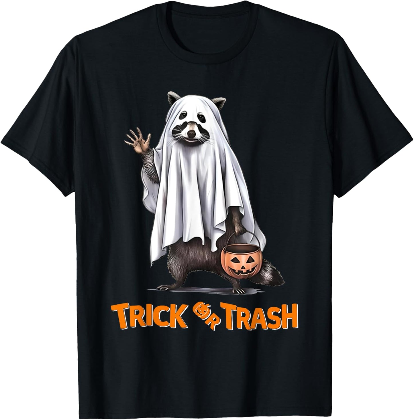Trick Or Trash Funny Raccoon Halloween Ghost Costume Racoon T-Shirt - T-Shirt | Black