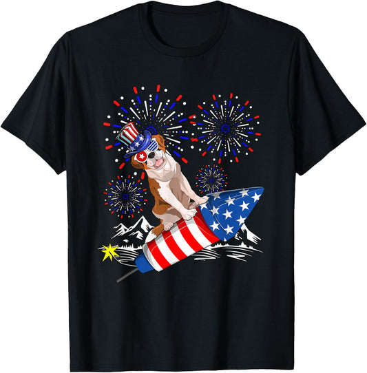 St. Bernard Costume 4th Of July Fireworks Patriotic Lover T-Shirt - T-Shirt | Black