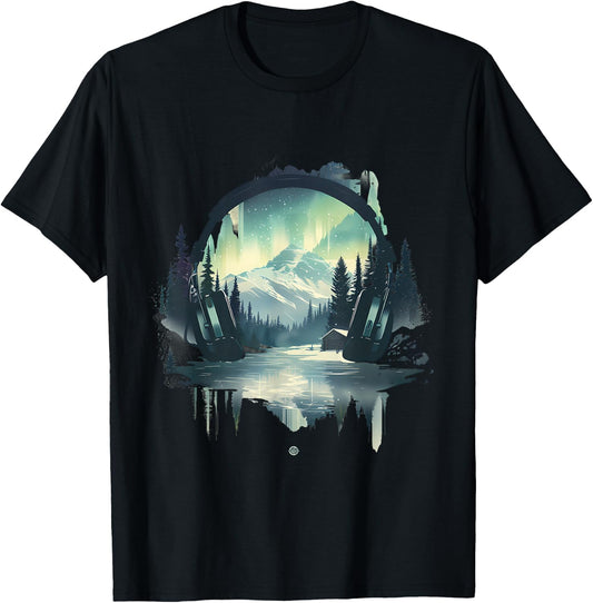 Headphones Music DJ Beatmaker Nature Dance Music House Music T-Shirt - T-Shirt | Black